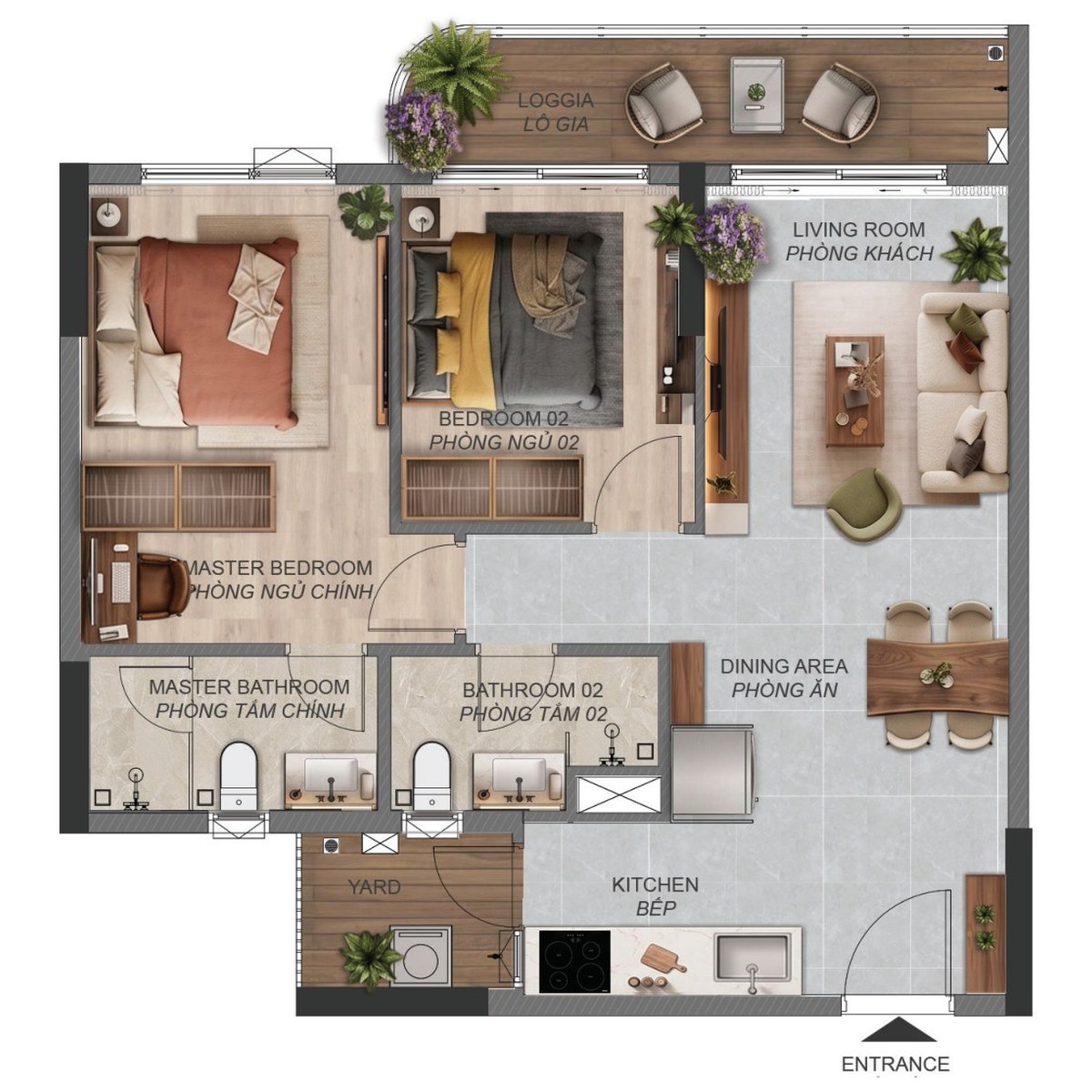 Mặt bằng căn hộ 2 phòng ngủ B1.4a Norton Park, diện tích sàn 79,24 m²