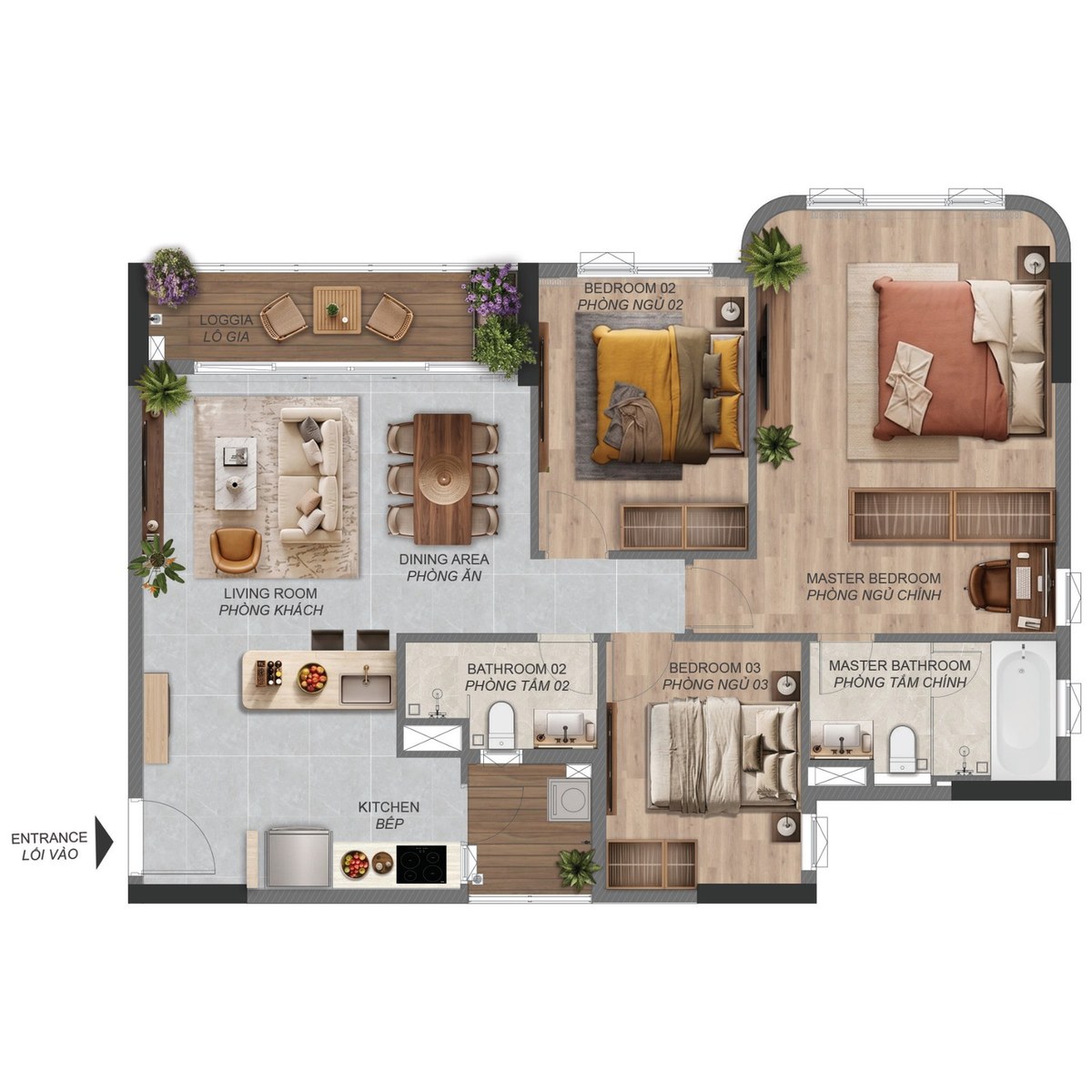 Mặt bằng căn hộ 3 phòng ngủ C4.1a Norton Park, diện tích sàn 113,65 m²