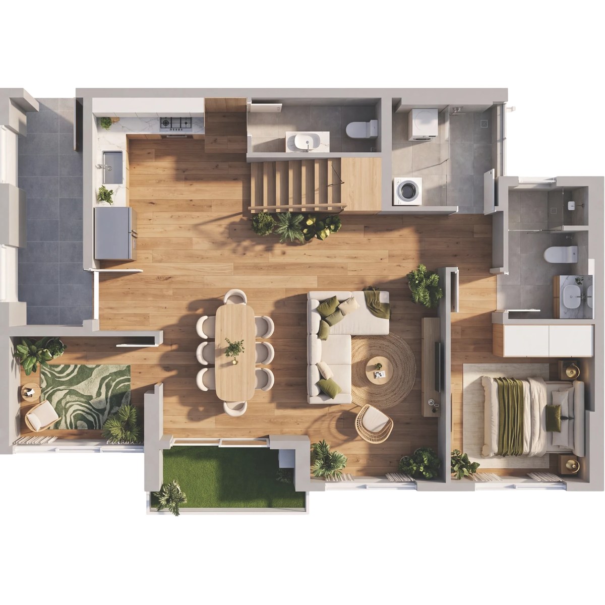 Mặt bằng tầng 1 căn Duplex D2.1c Norton Park, diện tích sàn 95,04 m²