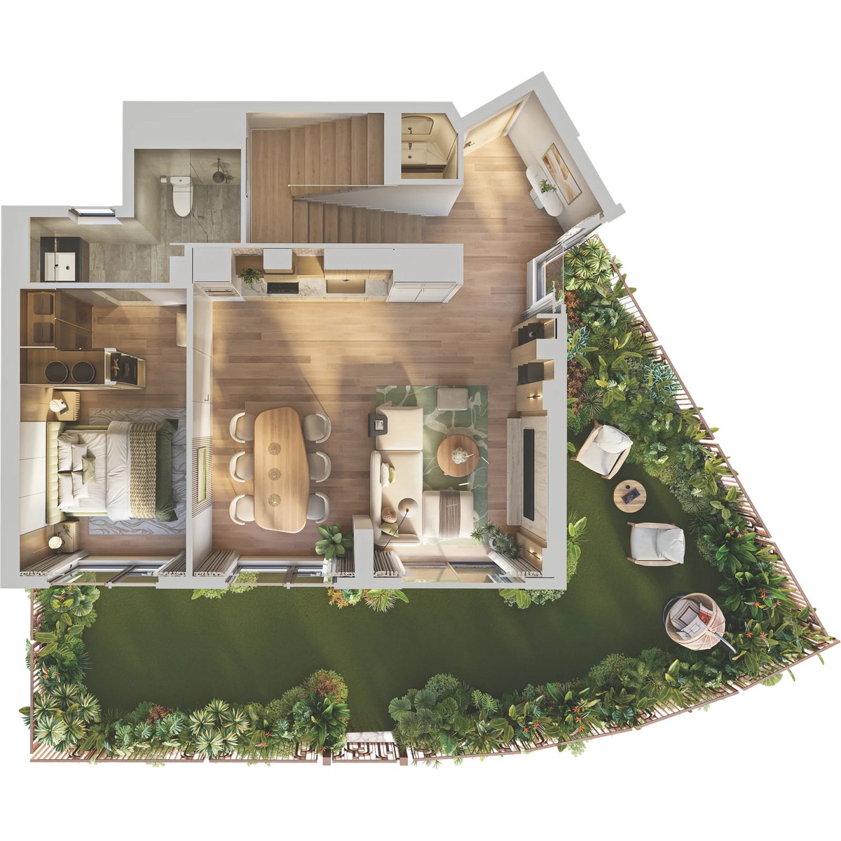 Mặt bằng tầng 1 căn Duplex sân vườn D1.1c Norton Park, diện tích sàn 76,14 m²