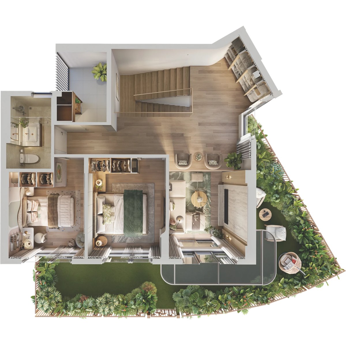 Mặt bằng tầng 2 căn Duplex sân vườn D1.1c Norton Park, diện tích sàn 63,72 m²