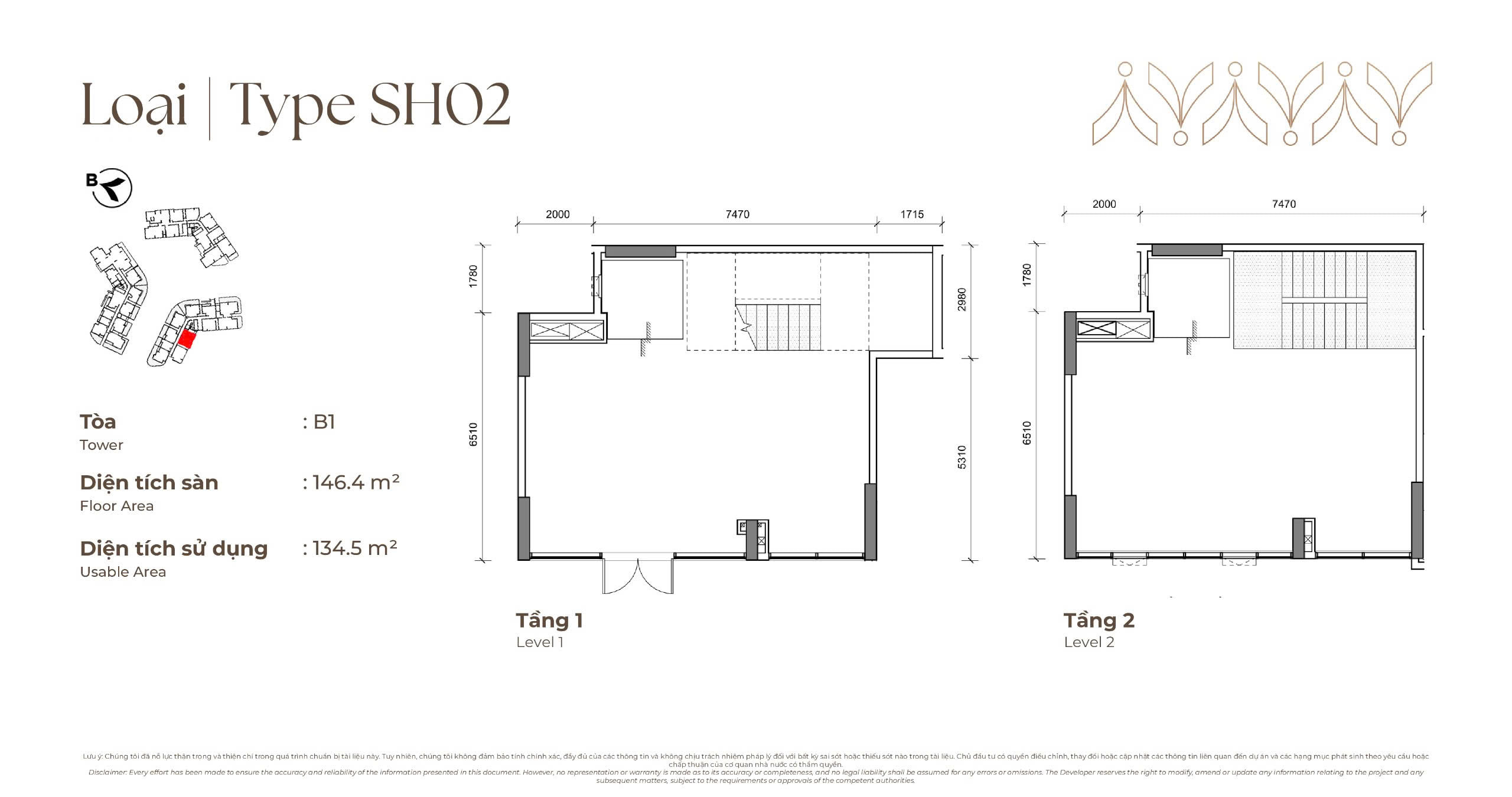 Mặt bằng Podium Shop SH02 tòa B1 Norton Park, diện tích sàn 146,40 m², diện tích sử dụng 134,50 m²