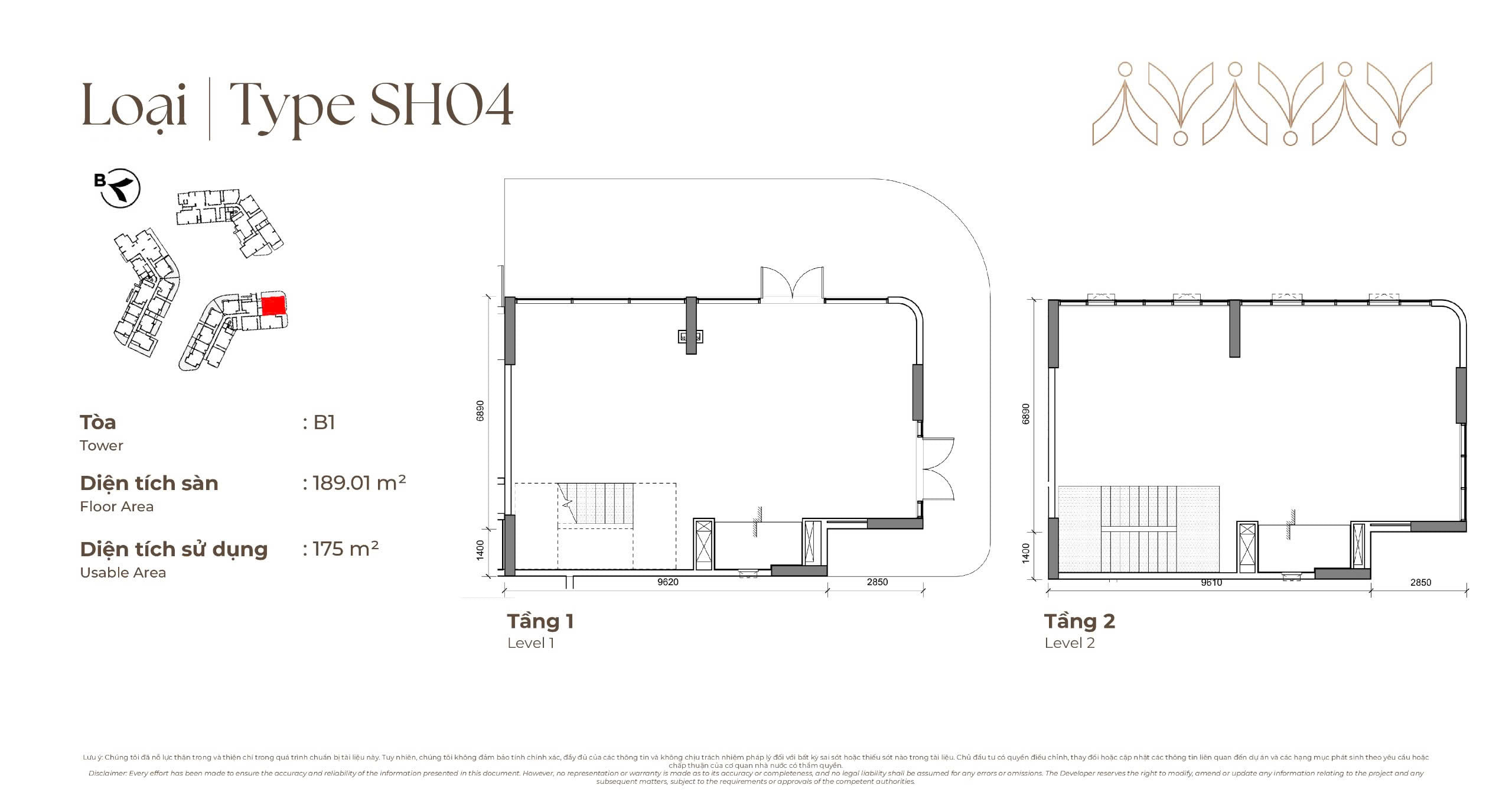 Mặt bằng Podium Shop SH04 tòa B1 Norton Park, diện tích sàn 189,01 m², diện tích sử dụng 174,99 m²