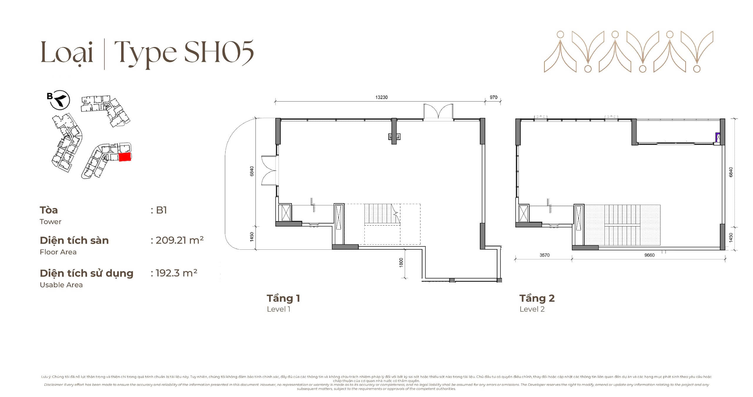 Mặt bằng Podium Shop SH05 tòa B1 Norton Park, diện tích sàn 209,21 m², diện tích sử dụng 192,30 m²