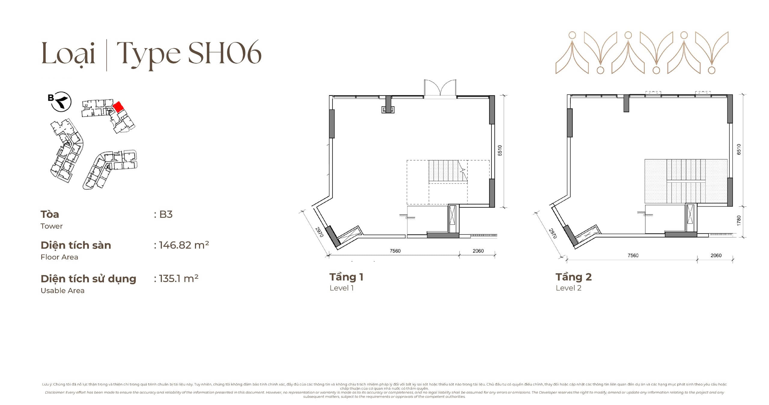 Mặt bằng Podium Shop SH06 tòa B3 Norton Park, diện tích sàn 146,82 m², diện tích sử dụng 135,10 m²