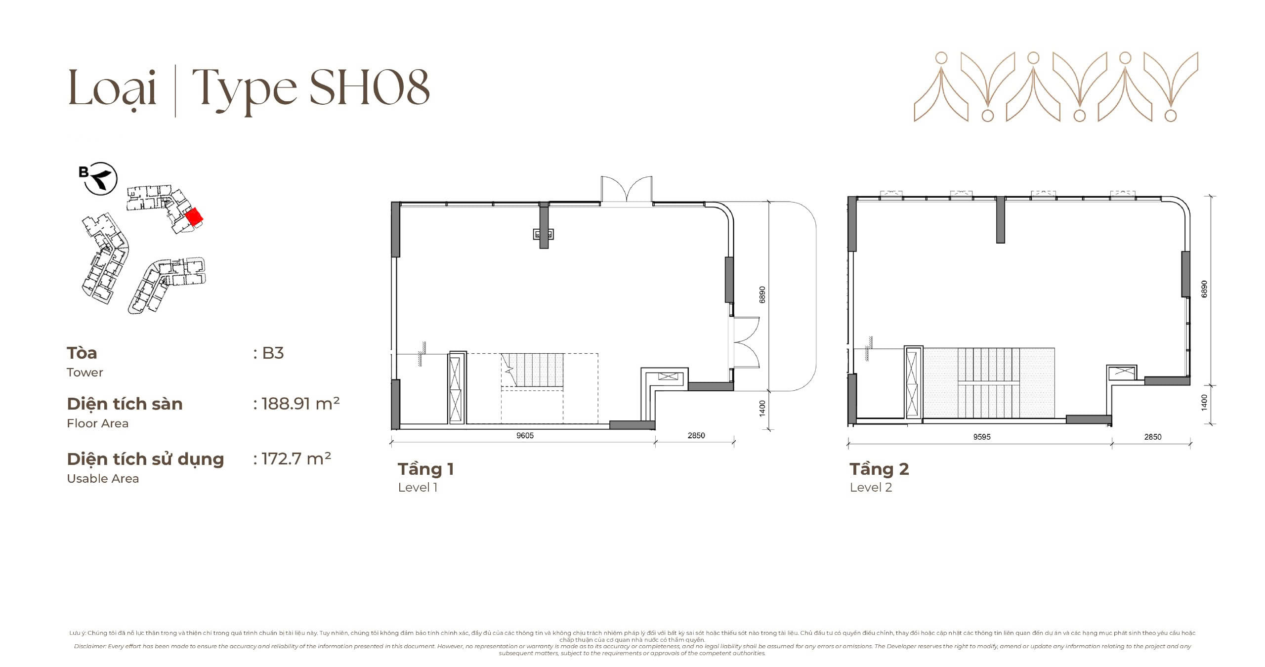 Mặt bằng Podium Shop SH08 tòa B3 Norton Park, diện tích sàn 188,91 m², diện tích sử dụng 172,70 m²