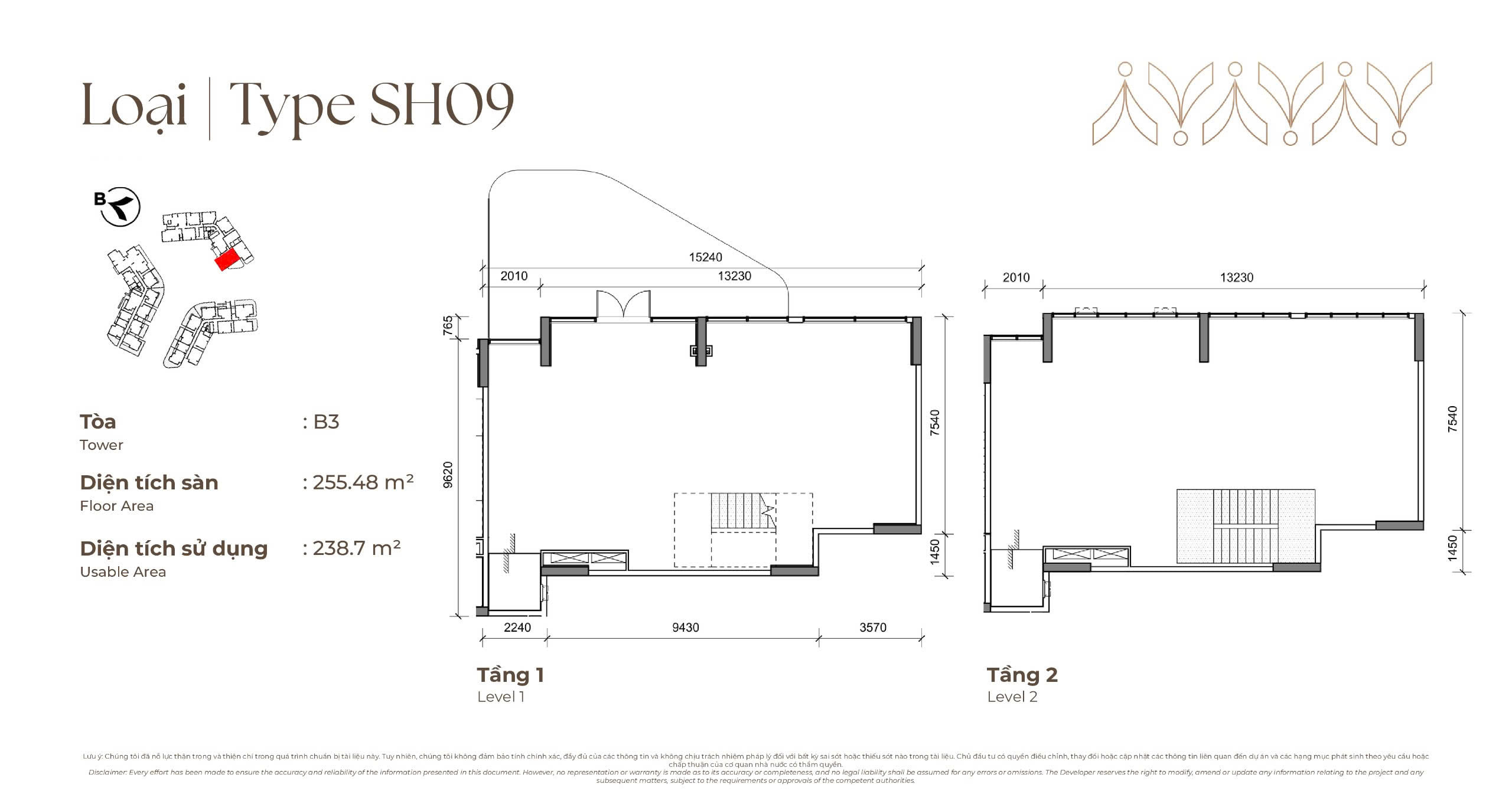 Mặt bằng Podium Shop SH09 tòa B3 Norton Park, diện tích sàn 255,48 m², diện tích sử dụng 238,70 m²